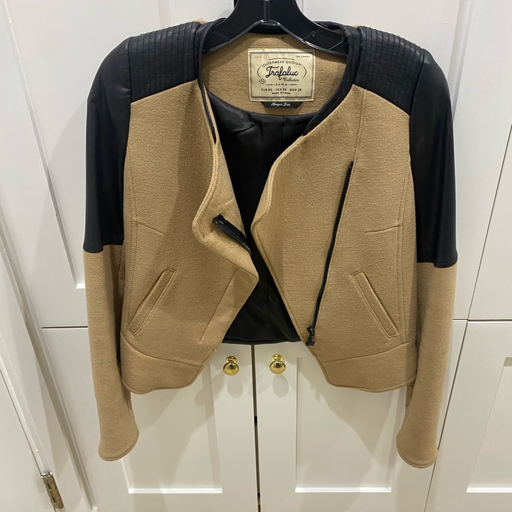 Zara Black and Tan Leather Jacket